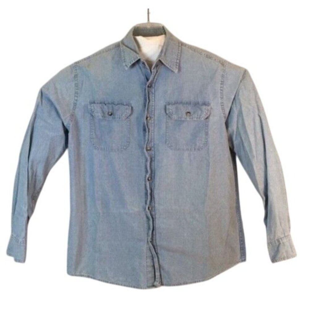 Wrangler Button Down Shirt Long Sleeve Blue Denim Medium